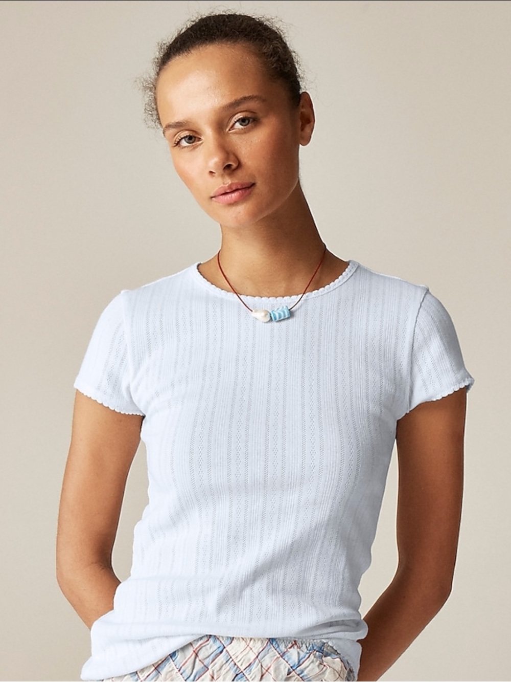 J. Crew Pointelle 100% Cotton Short-Sleeve T-Shirt Small Baby Tee Elevated Basic